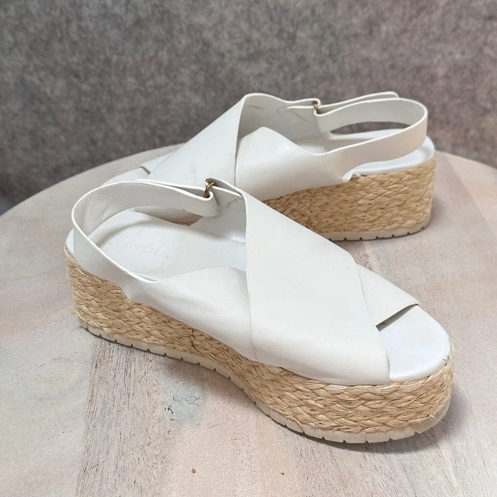 Vince Womens White Leather Platform Espadrille Sandals Slingback Size 7M EUR 37